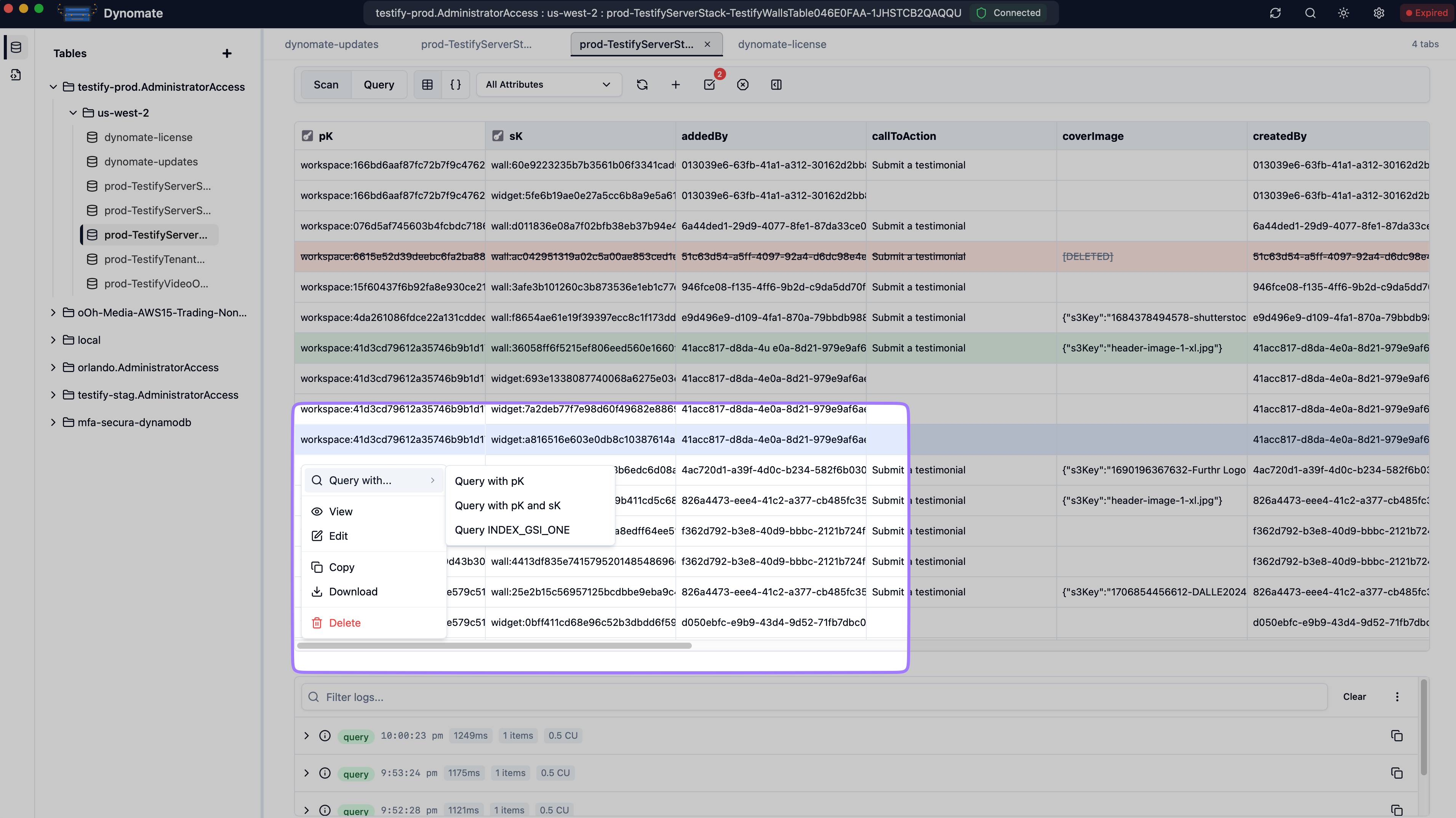 Screenshot for One-click query from the context menu