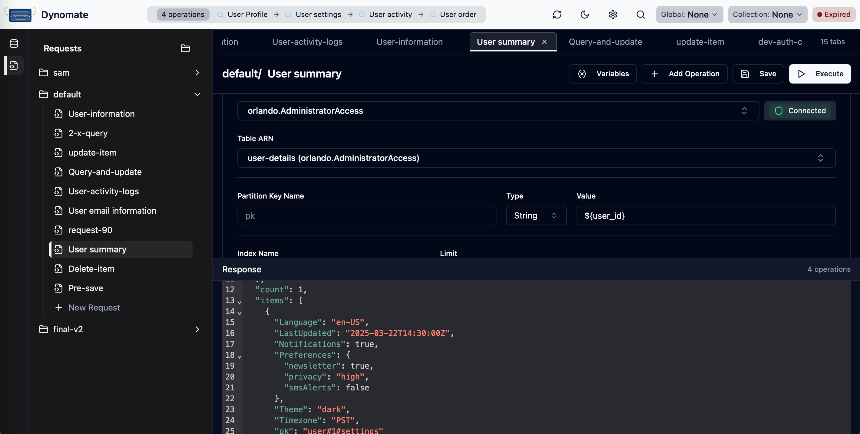 Screenshot for Multi-operation Request Chains