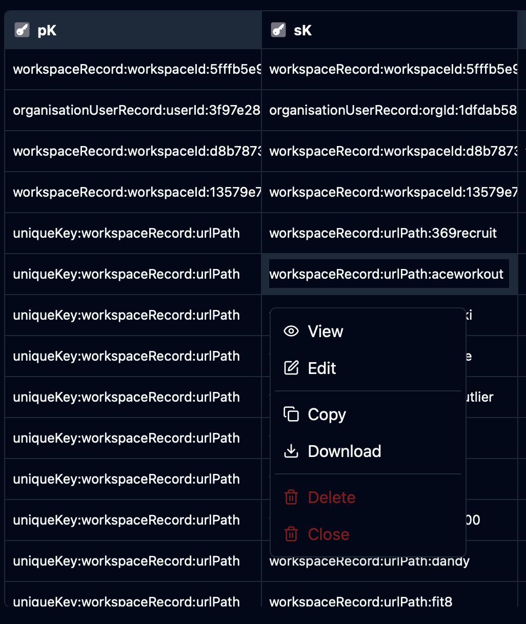 Screenshot for Added a table context menu.